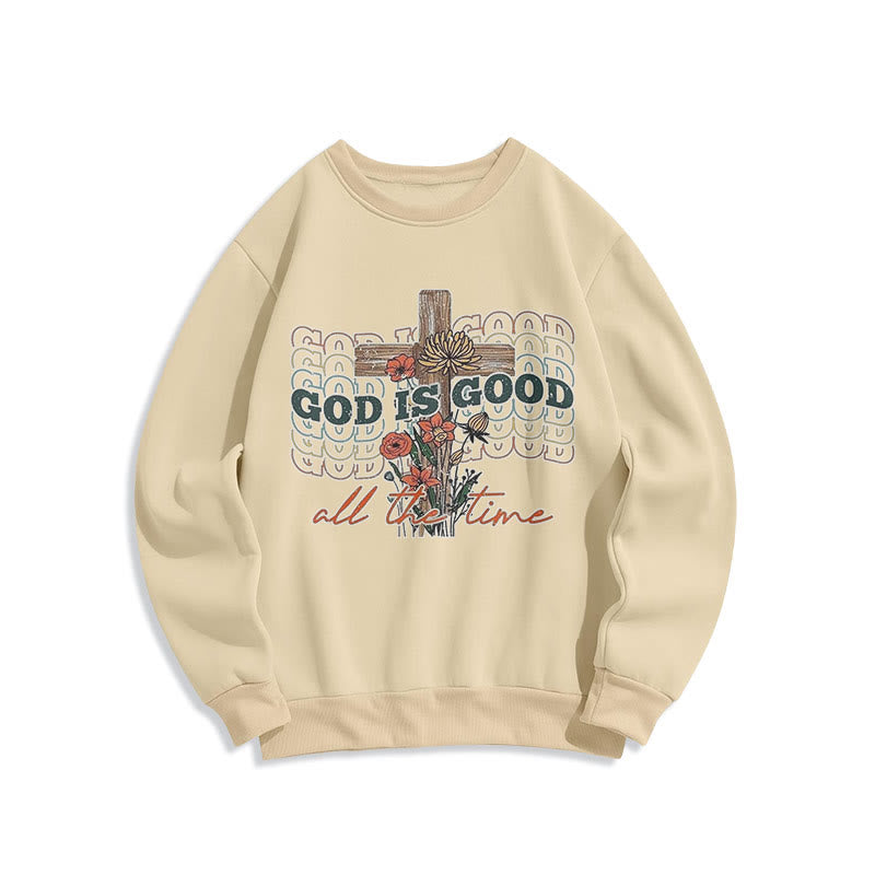 Christianartworkshop Classic Colored Style God is Good All the Time Fleece Lined Polyester Sweatshirt - Beige - 2XL - image 7