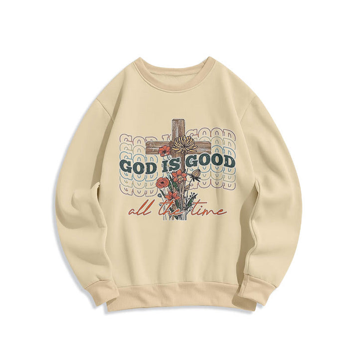 Christianartworkshop Classic Colored Style God is Good All the Time Fleece Lined Polyester Sweatshirt - Beige - 2XL - image 7