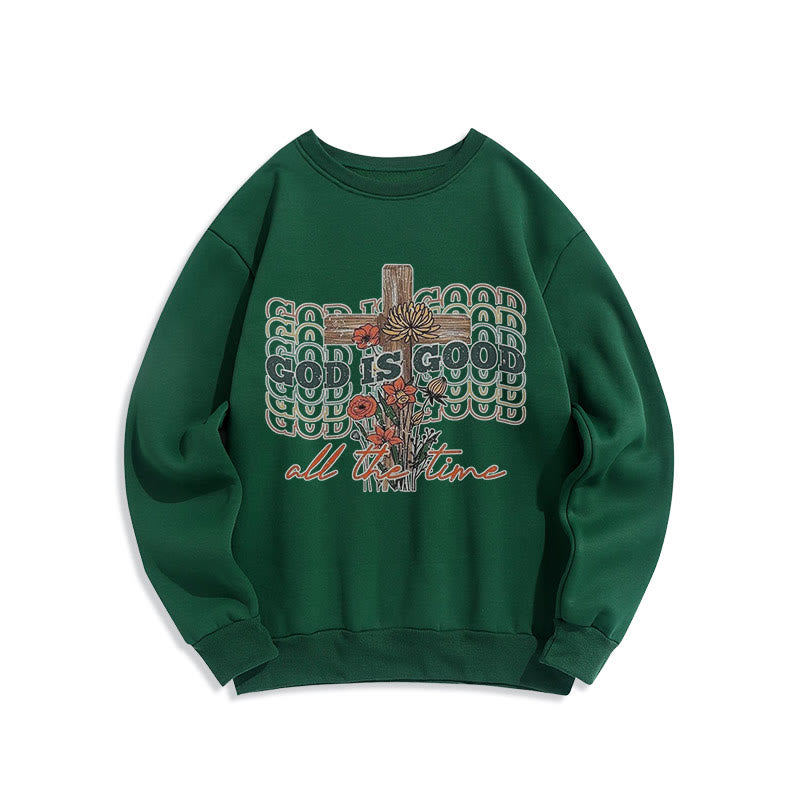 Christianartworkshop Classic Colored Style God is Good All the Time Fleece Lined Polyester Sweatshirt - Green - 2XL - image 11