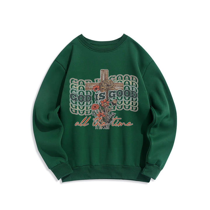 Christianartworkshop Classic Colored Style God is Good All the Time Fleece Lined Polyester Sweatshirt - Green - 2XL - image 11