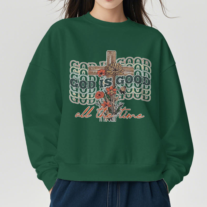 Christianartworkshop Classic Colored Style God is Good All the Time Fleece Lined Polyester Sweatshirt