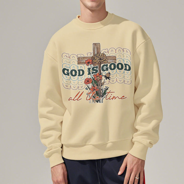 Christianartworkshop Classic Colored Style God is Good All the Time Fleece Lined Polyester Sweatshirt