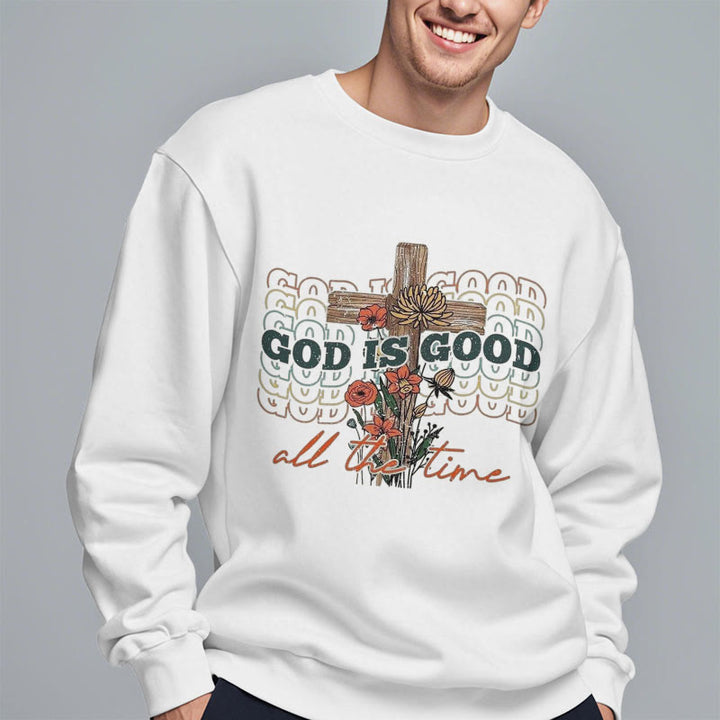 Christianartworkshop Classic Colored Style God is Good All the Time Fleece Lined Polyester Sweatshirt