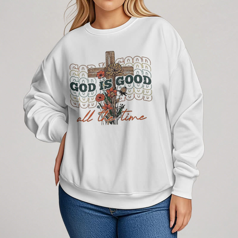 Christianartworkshop Classic Colored Style God is Good All the Time Fleece Lined Polyester Sweatshirt