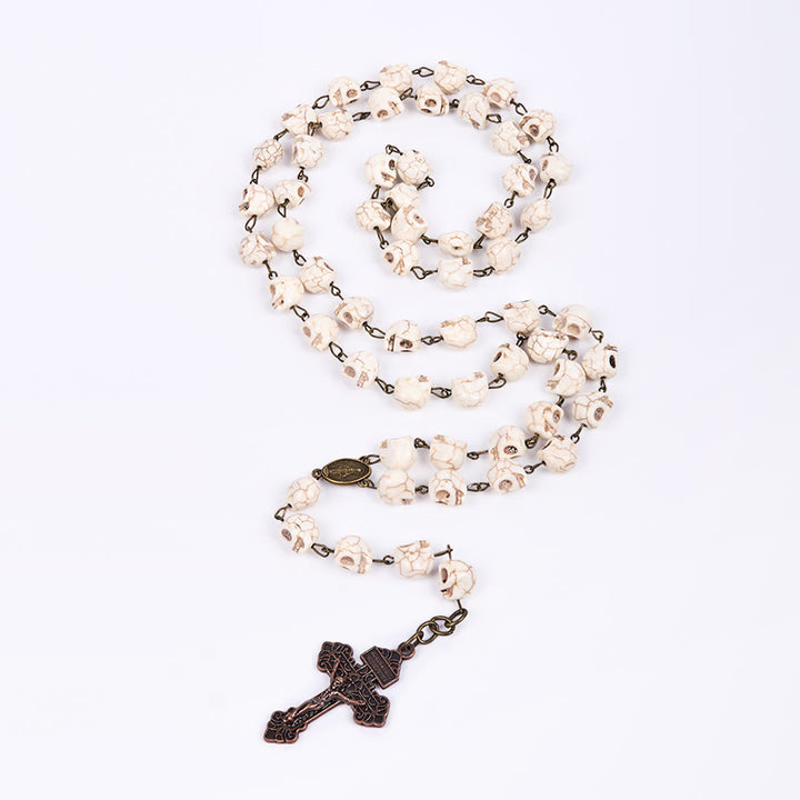 FREE Today: Saint Benedict & Crucifix of 8 mm White Pine Skull Alloy Chain Rosary