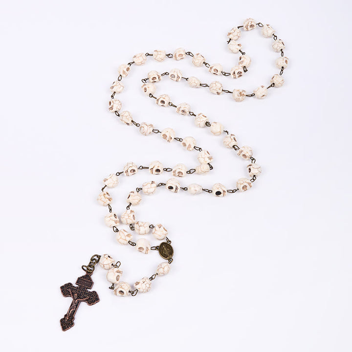 FREE Today: Saint Benedict & Crucifix of 8 mm White Pine Skull Alloy Chain Rosary