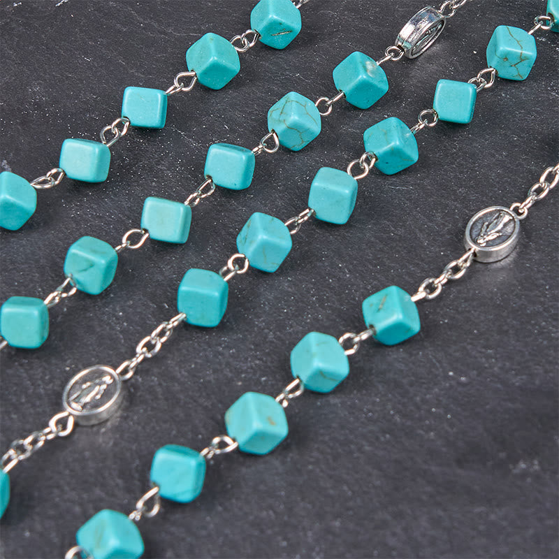 FREE Today: 2 Style Irregular Beads Turquoise Alloy Chain Rosary with Our Lady/St. Benedict Medal