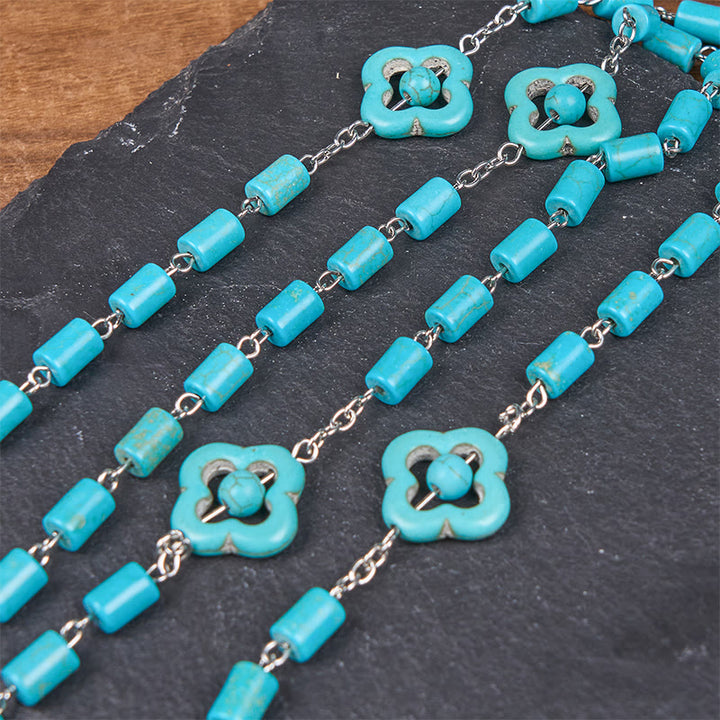 FREE Today: 2 Style Irregular Beads Turquoise Alloy Chain Rosary with Our Lady/St. Benedict Medal