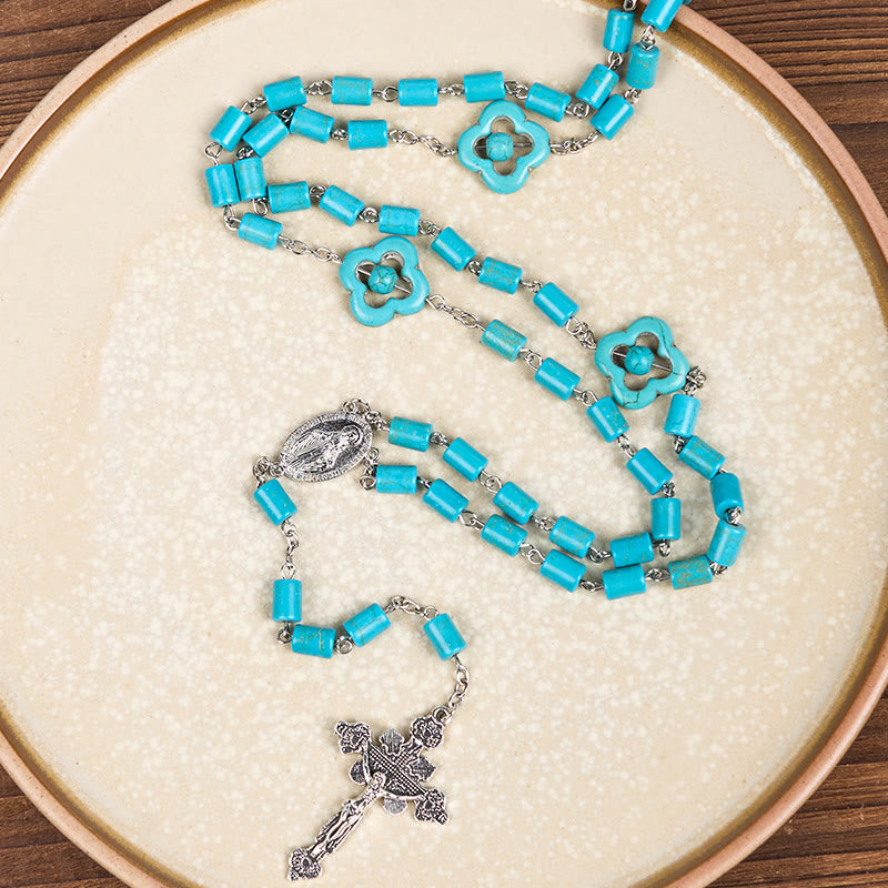 Christianartworkshop 2 Style Irregular Beads Turquoise Alloy Chain Rosary with Our Lady/St. Benedict Medal