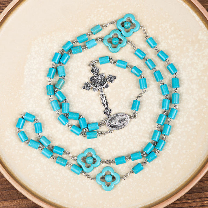 FREE Today: 2 Style Irregular Beads Turquoise Alloy Chain Rosary with Our Lady/St. Benedict Medal