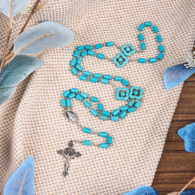 FREE Today: 2 Style Irregular Beads Turquoise Alloy Chain Rosary with Our Lady/St. Benedict Medal