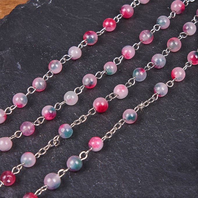 FREE Today: Our Lady of Rosary & Crucifix of 6mm Round Multi-pink Agate Alloy Chain Rosary