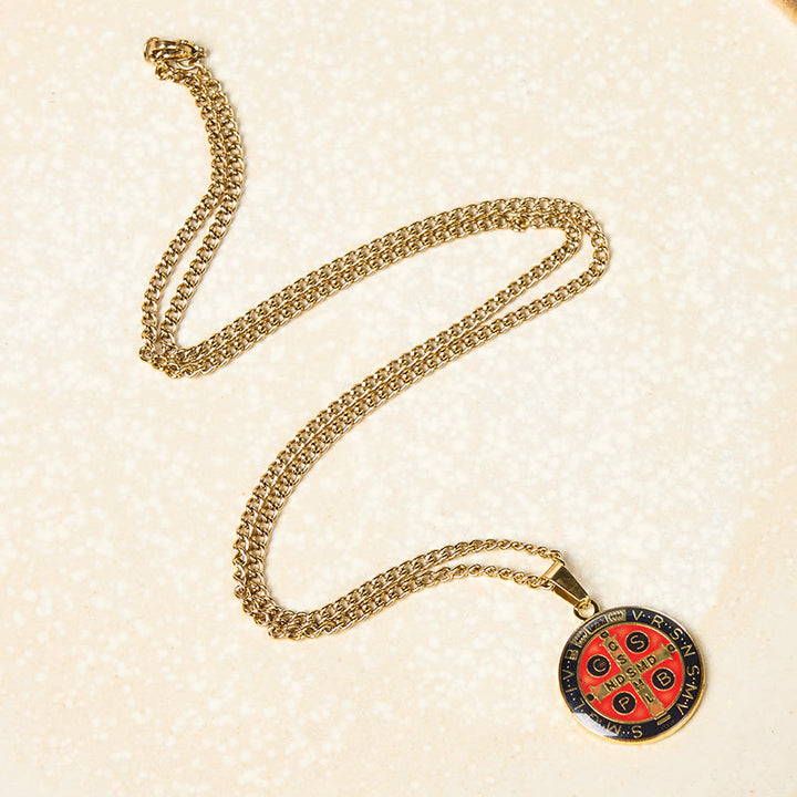 Christianartworkshop 2 Color Retro Style St. Benedict Symbol Protection Faith Pendant Necklace
