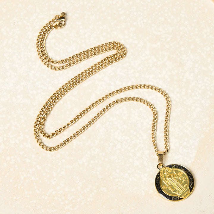 Christianartworkshop 2 Color Retro Style St. Benedict Symbol Protection Faith Pendant Necklace