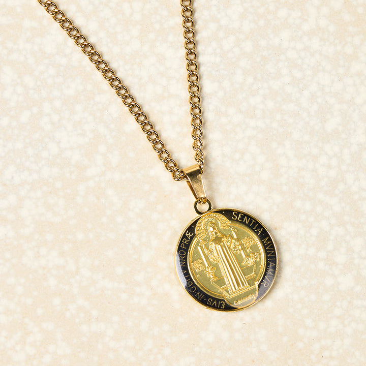 Christianartworkshop 2 Color Retro Style St. Benedict Symbol Protection Faith Pendant Necklace