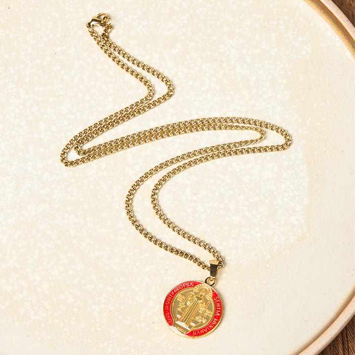 Christianartworkshop 2 Color Retro Style St. Benedict Symbol Protection Faith Pendant Necklace