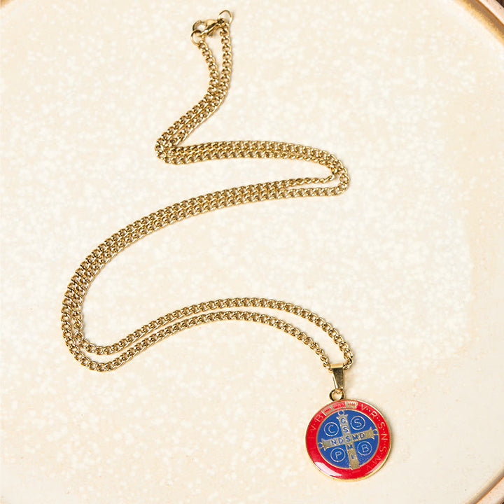 Christianartworkshop 2 Color Retro Style St. Benedict Symbol Protection Faith Pendant Necklace