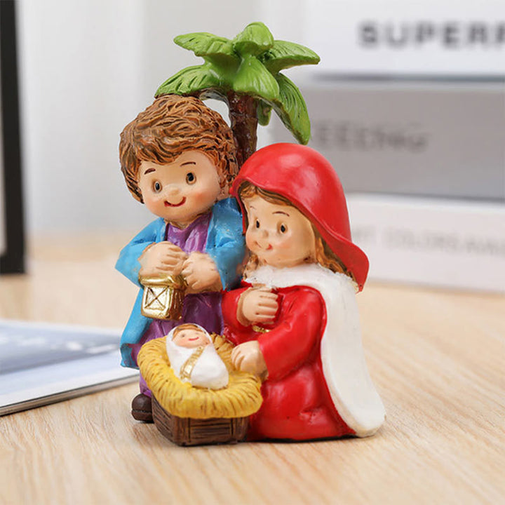 Christianartworkshop Cartoon Style Sculpture of Nativity Scene Resin Stereoscopic Desktop Ornaments