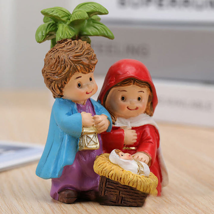 Christianartworkshop Cartoon Style Sculpture of Nativity Scene Resin Stereoscopic Desktop Ornaments