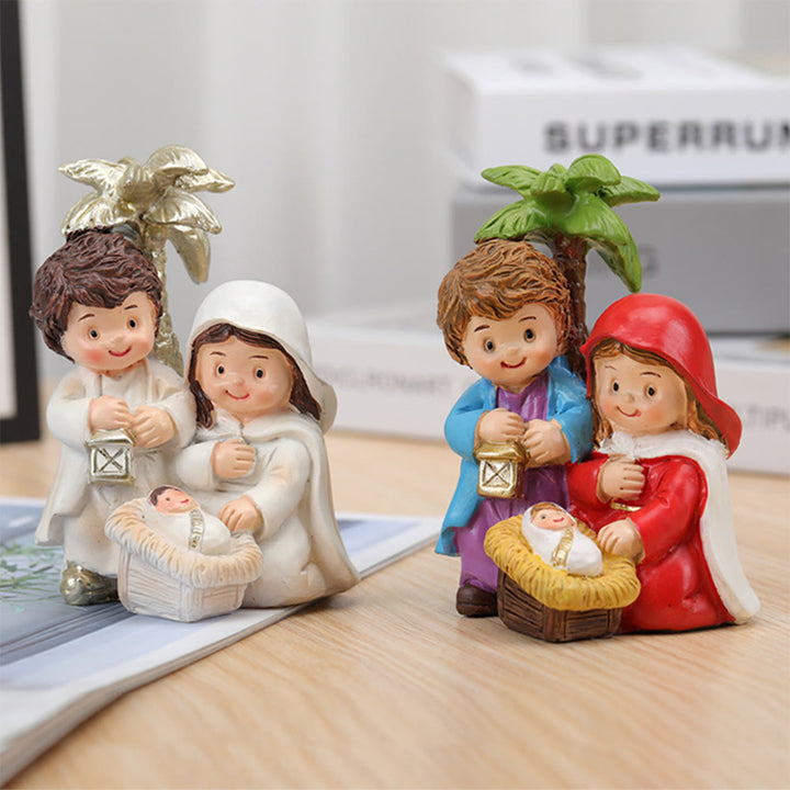 Christianartworkshop Cartoon Style Sculpture of Nativity Scene Resin Stereoscopic Desktop Ornaments