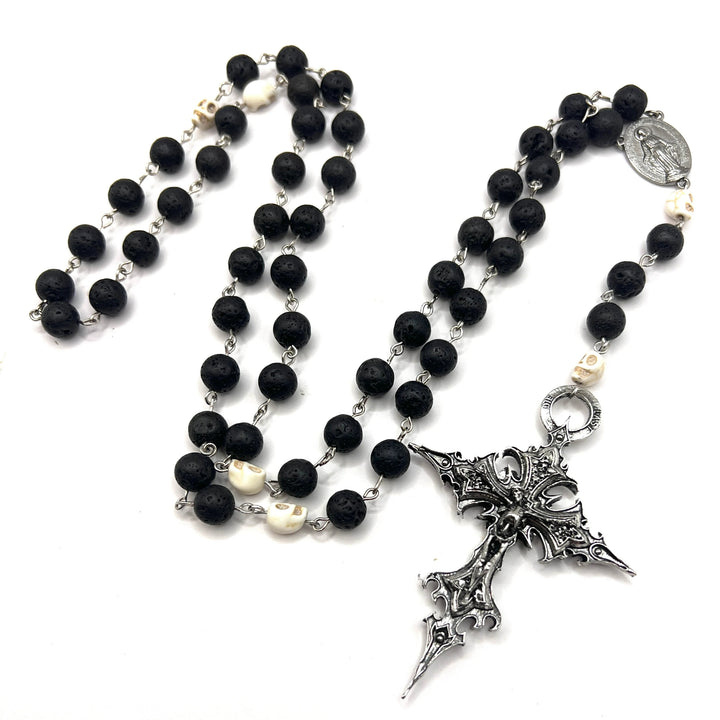 FREE Today: Miraculous Medal & Crucifix of 8 mm Round Black Stone Alloy Chain Rosary