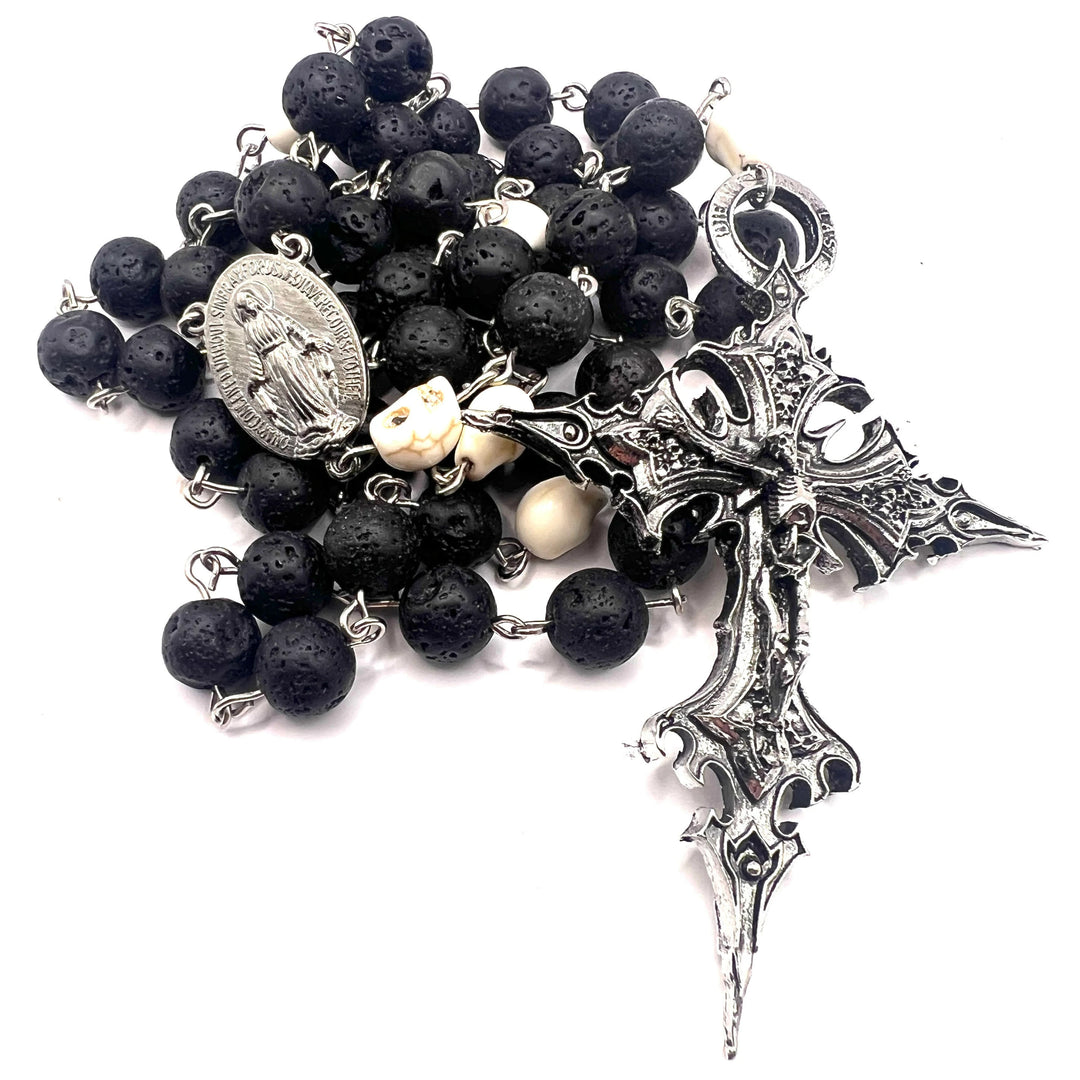 FREE Today: Miraculous Medal & Crucifix of 8 mm Round Black Stone Alloy Chain Rosary