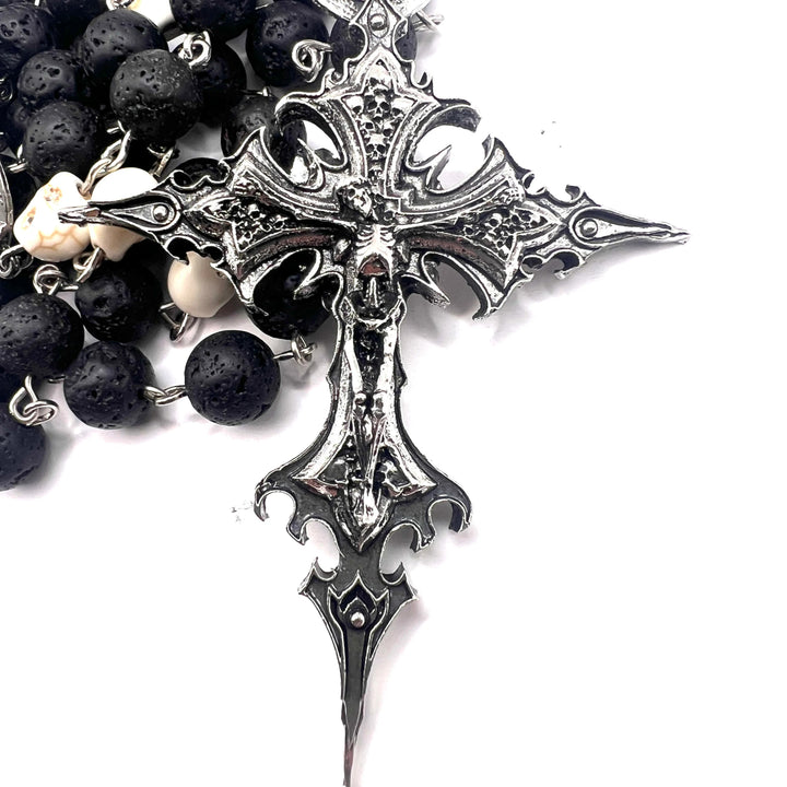 FREE Today: Miraculous Medal & Crucifix of 8 mm Round Black Stone Alloy Chain Rosary