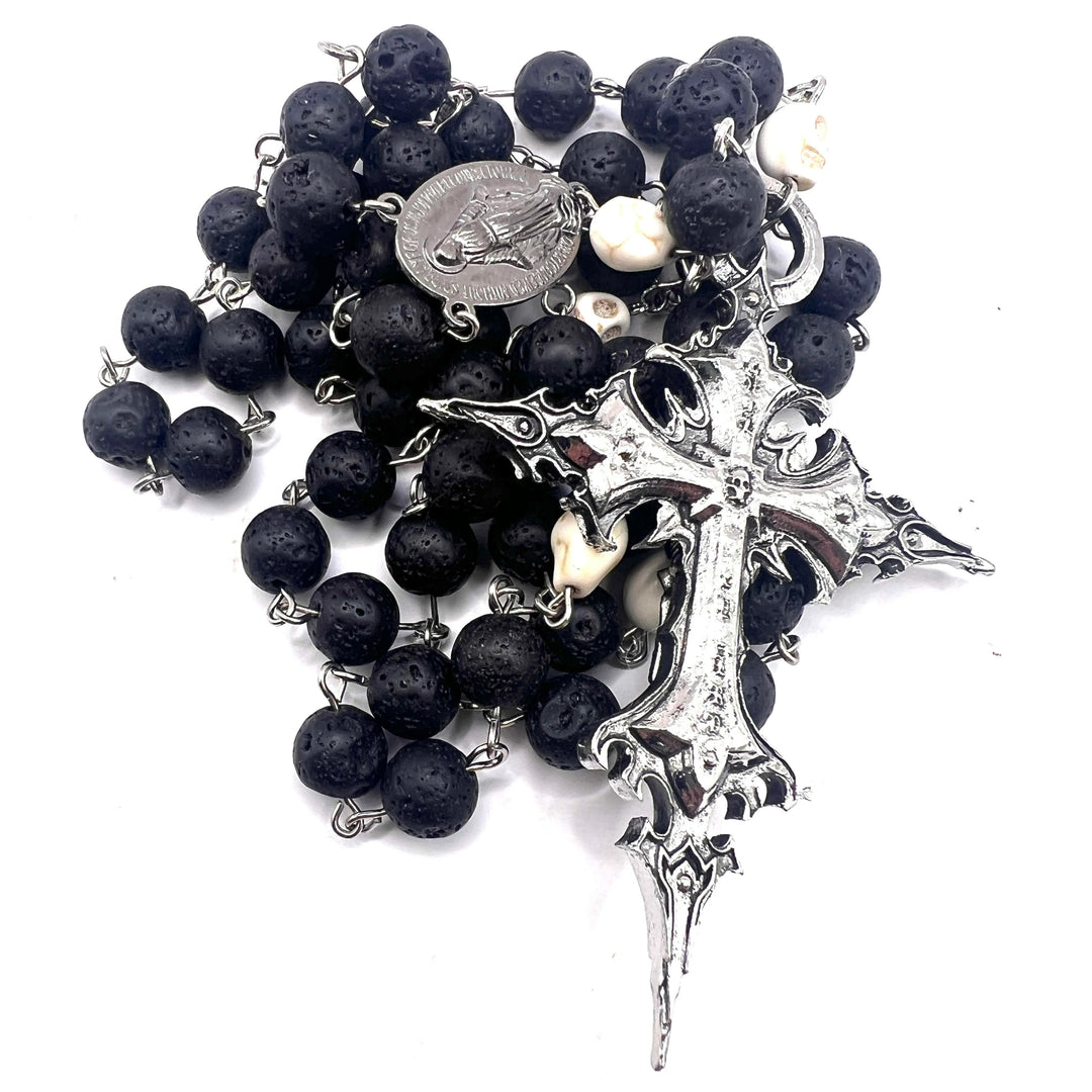 FREE Today: Miraculous Medal & Crucifix of 8 mm Round Black Stone Alloy Chain Rosary