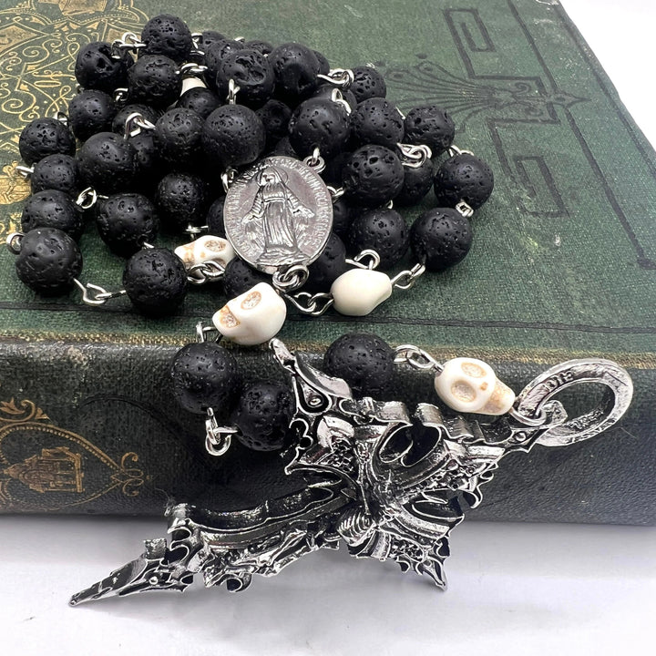 FREE Today: Miraculous Medal & Crucifix of 8 mm Round Black Stone Alloy Chain Rosary