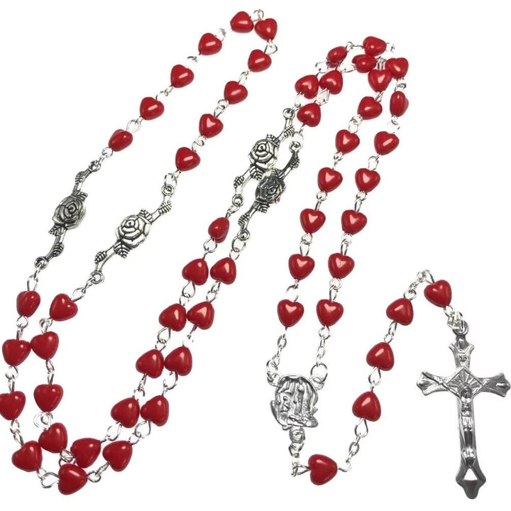 FREE Today: Our Lady of Fatima & Crucifix of 6 mm Heart Red Acrylic Alloy Chain Rosary