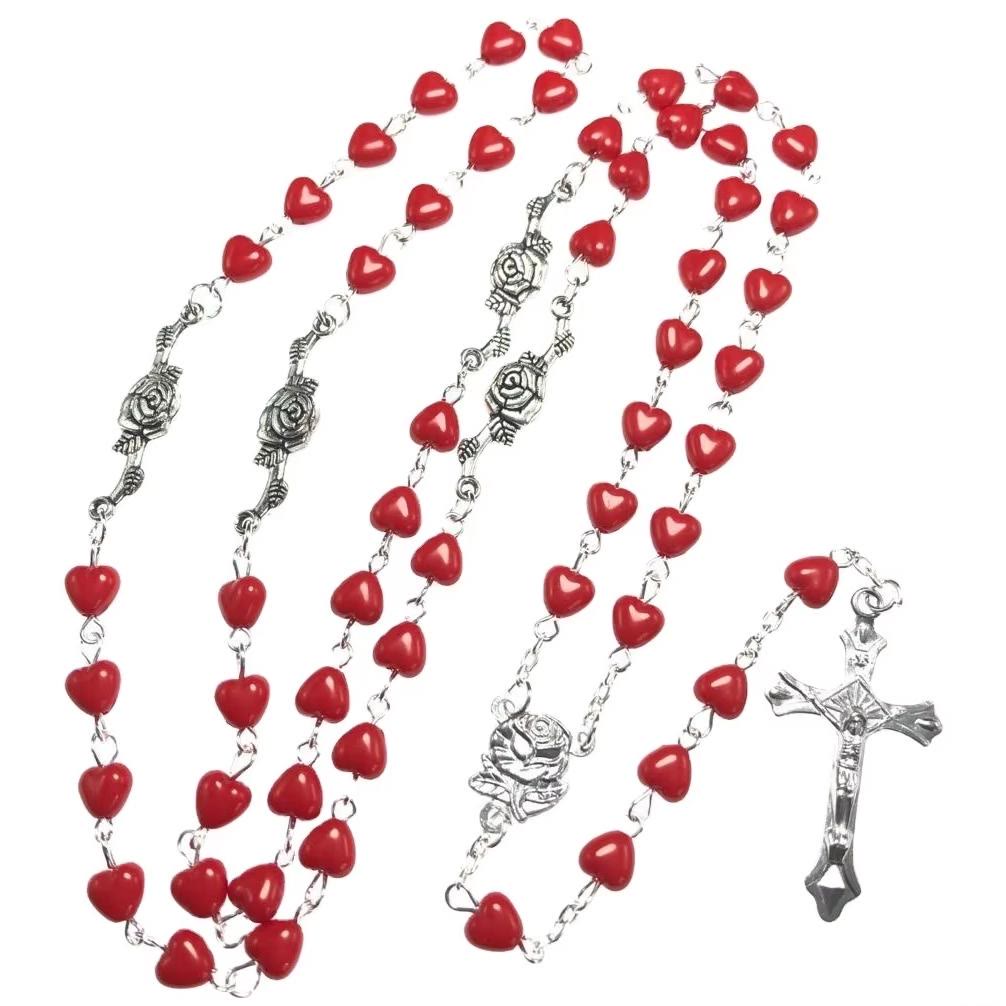 FREE Today: Our Lady of Fatima & Crucifix of 6 mm Heart Red Acrylic Alloy Chain Rosary