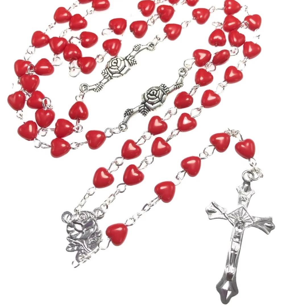 FREE Today: Our Lady of Fatima & Crucifix of 6 mm Heart Red Acrylic Alloy Chain Rosary