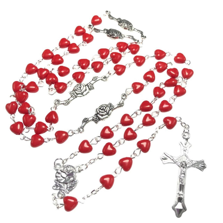 FREE Today: Our Lady of Fatima & Crucifix of 6 mm Heart Red Acrylic Alloy Chain Rosary