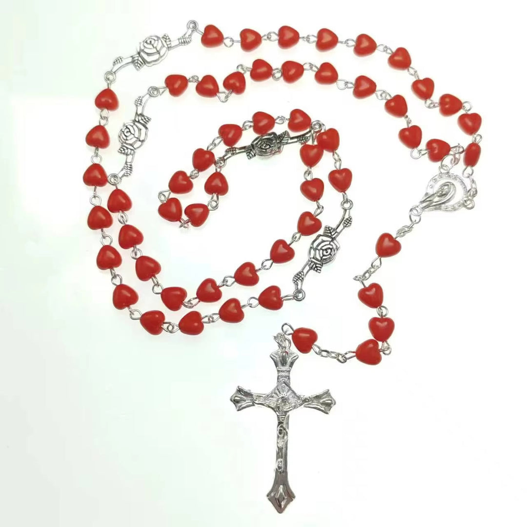 FREE Today: Our Lady of Fatima & Crucifix of 6 mm Heart Red Acrylic Alloy Chain Rosary