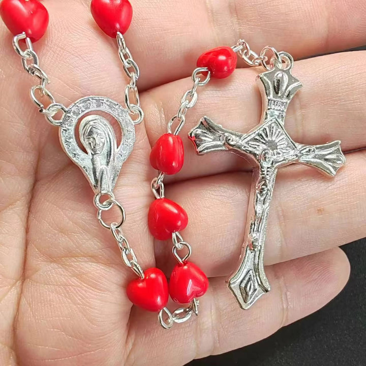 FREE Today: Our Lady of Fatima & Crucifix of 6 mm Heart Red Acrylic Alloy Chain Rosary