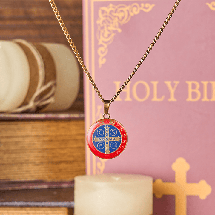 FREE Today: 2 Color Retro Style St. Benedict Symbol Protection Faith Pendant Necklace