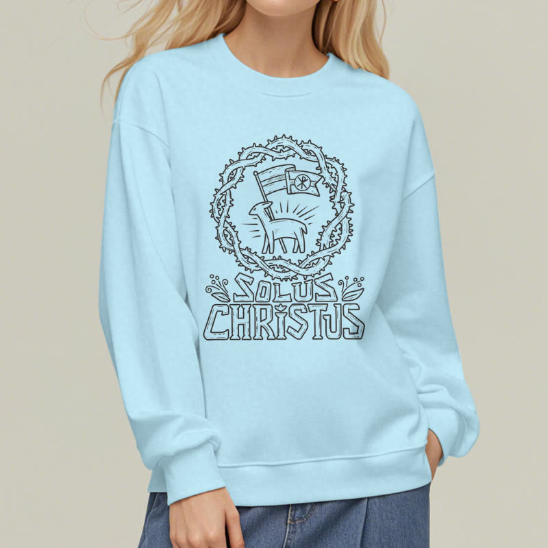 Christianartworkshop Modern Style Solus Christus Lamb Fleece Lined Polyester Sweatshirt