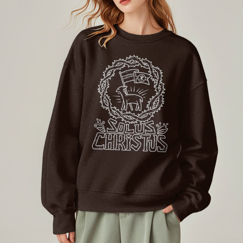 Christianartworkshop Modern Style Solus Christus Lamb Fleece Lined Polyester Sweatshirt