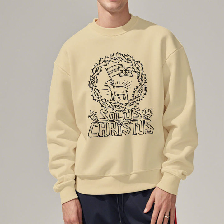 Christianartworkshop Modern Style Solus Christus Lamb Fleece Lined Polyester Sweatshirt