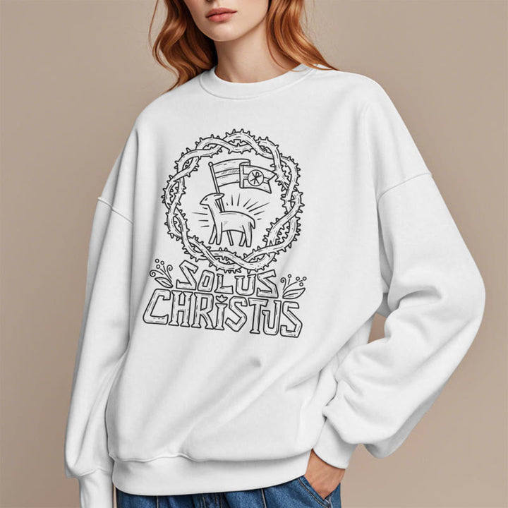 Christianartworkshop Modern Style Solus Christus Lamb Fleece Lined Polyester Sweatshirt