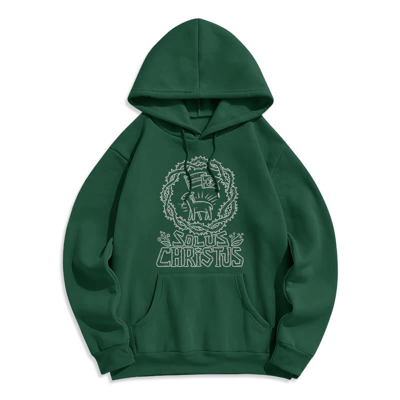 Christianartworkshop Modern Style Solus Christus Lamb Fleece Lined Polyester Hoodie - Green - 2XL - image 11