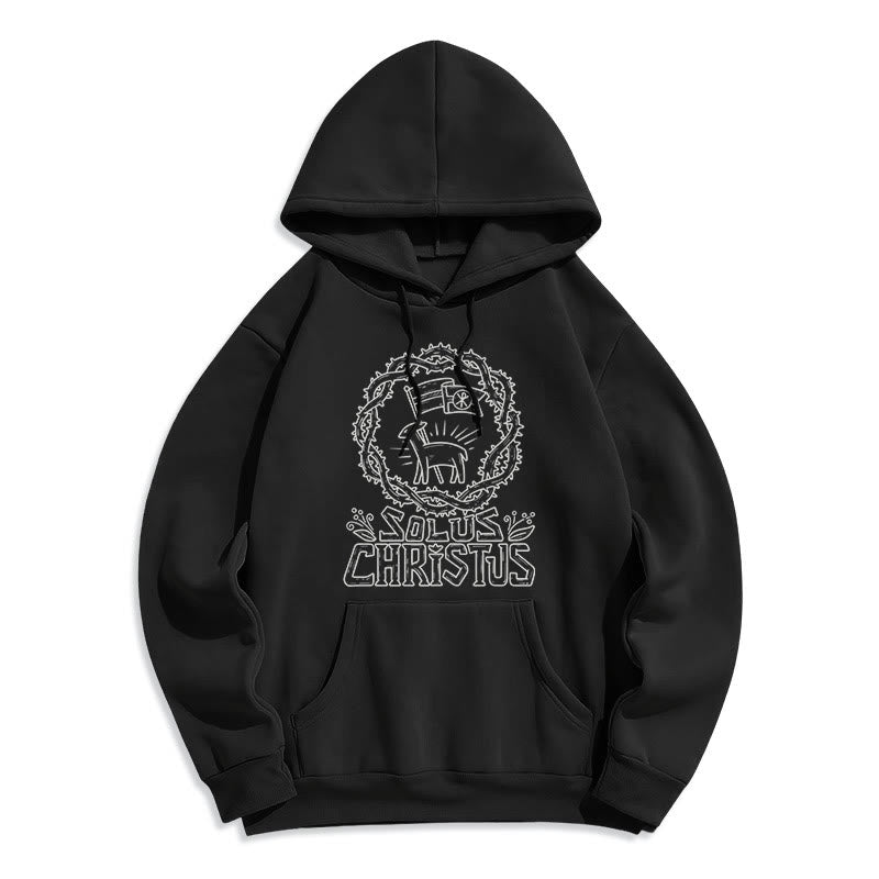 Christianartworkshop Modern Style Solus Christus Lamb Fleece Lined Polyester Hoodie - Black - 2XL - image 5