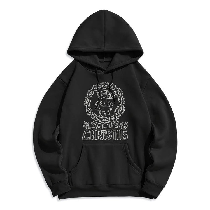 Christianartworkshop Modern Style Solus Christus Lamb Fleece Lined Polyester Hoodie - Black - 2XL - image 5