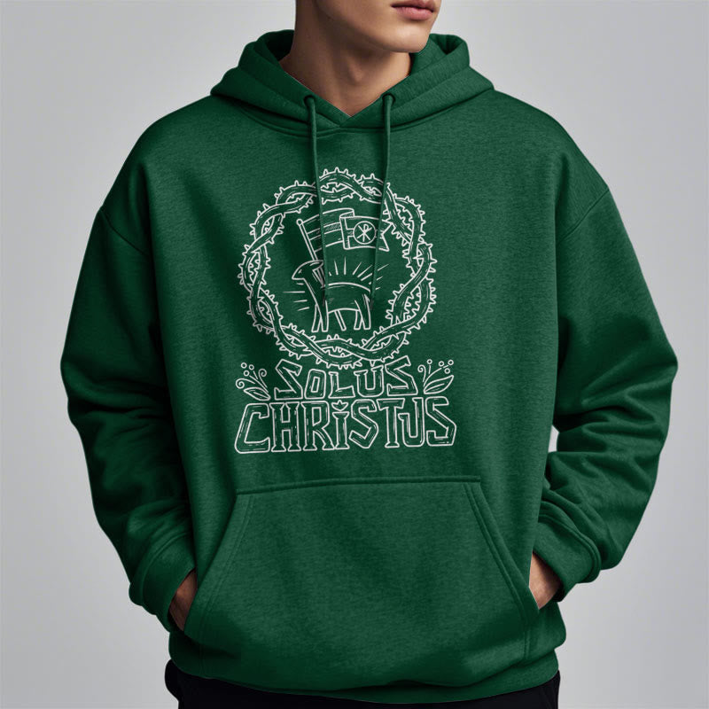 Christianartworkshop Modern Style Solus Christus Lamb Fleece Lined Polyester Hoodie