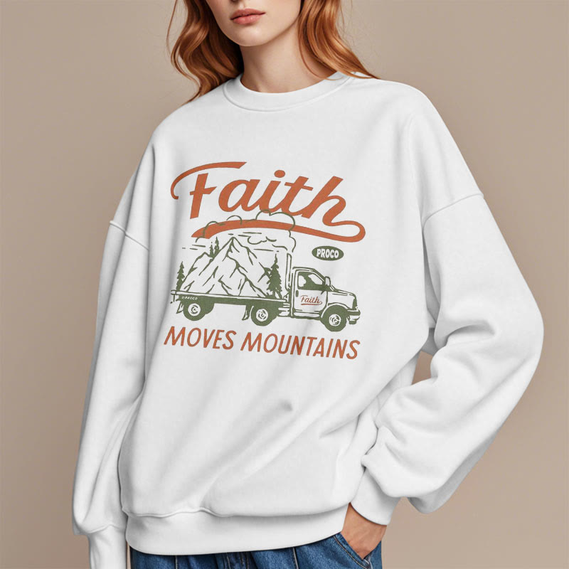 Christianartworkshop Quotation  Colored Style Faith Moves Mountains Fleece Lined Polyester Sweatshirt - image 3