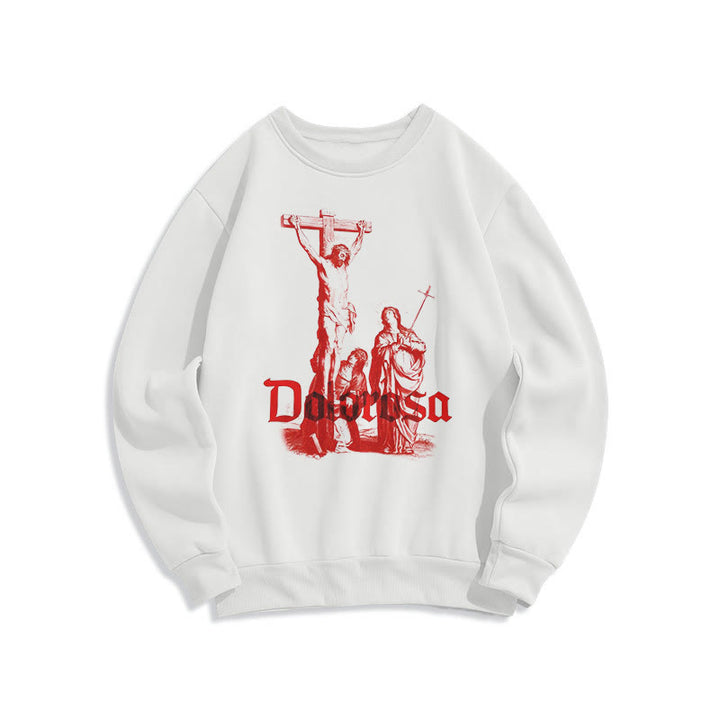 Christianartworkshop Classic Style Dolorosa Crucifix Jesus Sacred Faith Fleece Lined Polyester Sweatshirt - White - 2XL - image 7