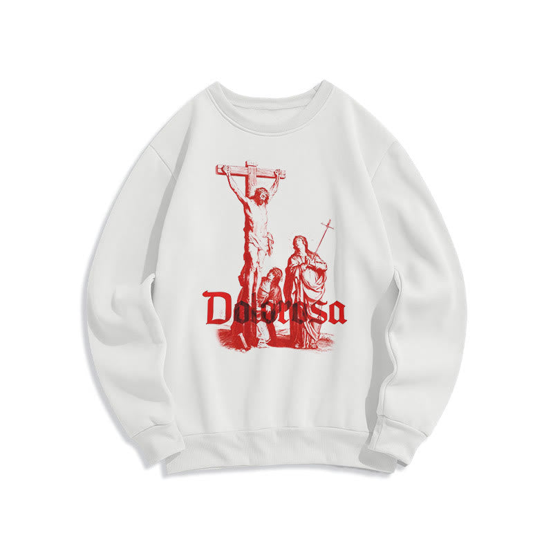 Christianartworkshop Classic Style Dolorosa Crucifix Jesus Sacred Faith Fleece Lined Polyester Sweatshirt