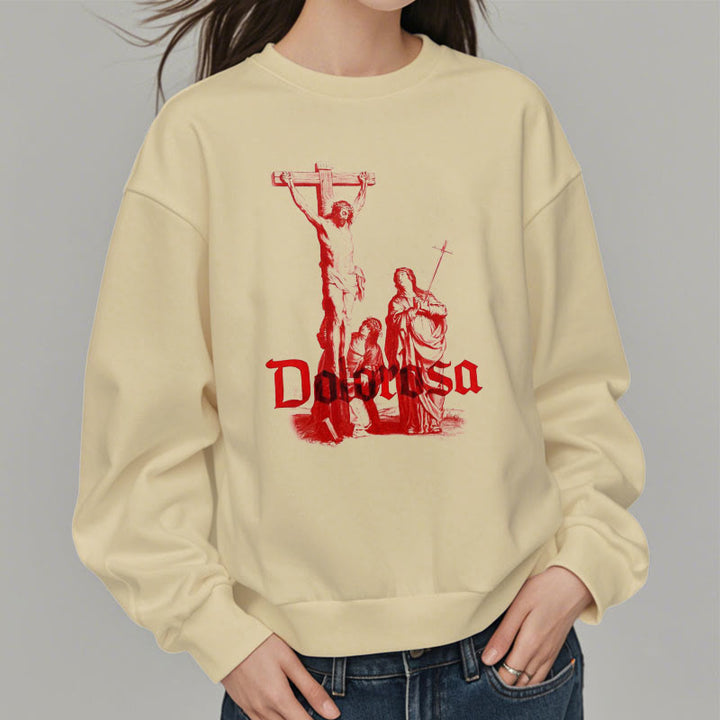 Christianartworkshop Classic Style Dolorosa Crucifix Jesus Sacred Faith Fleece Lined Polyester Sweatshirt