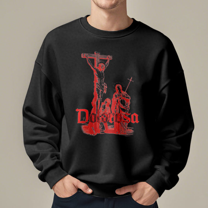 Christianartworkshop Classic Style Dolorosa Crucifix Jesus Sacred Faith Fleece Lined Polyester Sweatshirt - image 6