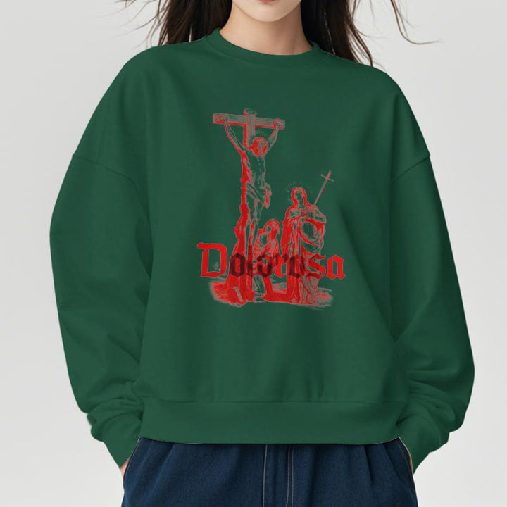 Christianartworkshop Classic Style Dolorosa Crucifix Jesus Sacred Faith Fleece Lined Polyester Sweatshirt